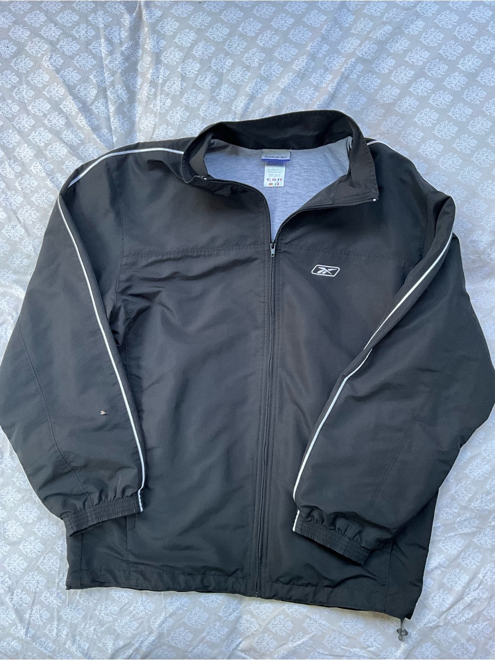 Y2K Vintage Reebok Black Track Jacket Windbreaker White Piping Gorpcore Size M